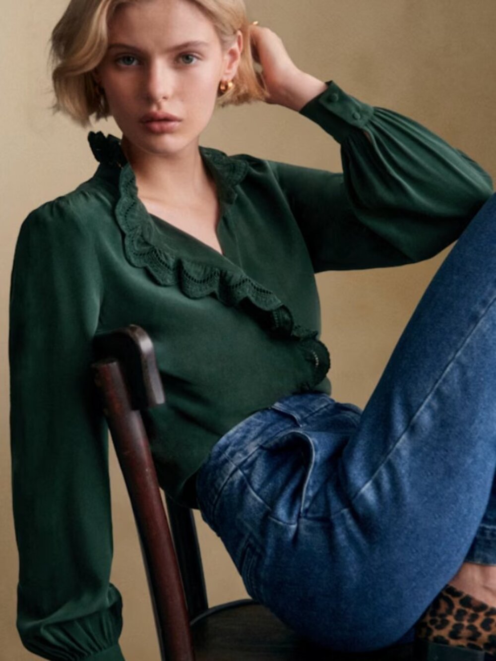 Sezane Chlo Shirt in Bottle Green - Size 36 (or Size 4 US)